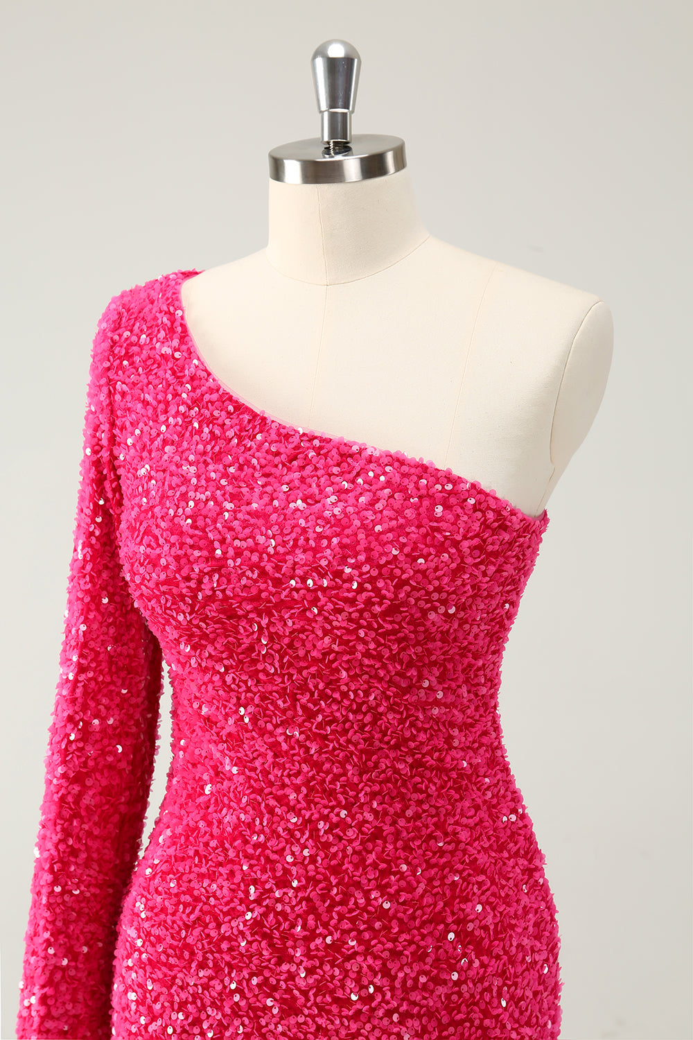 HOT PINK ONE SHOULDER SEQUIN HOMECOMING DRESS SLIT