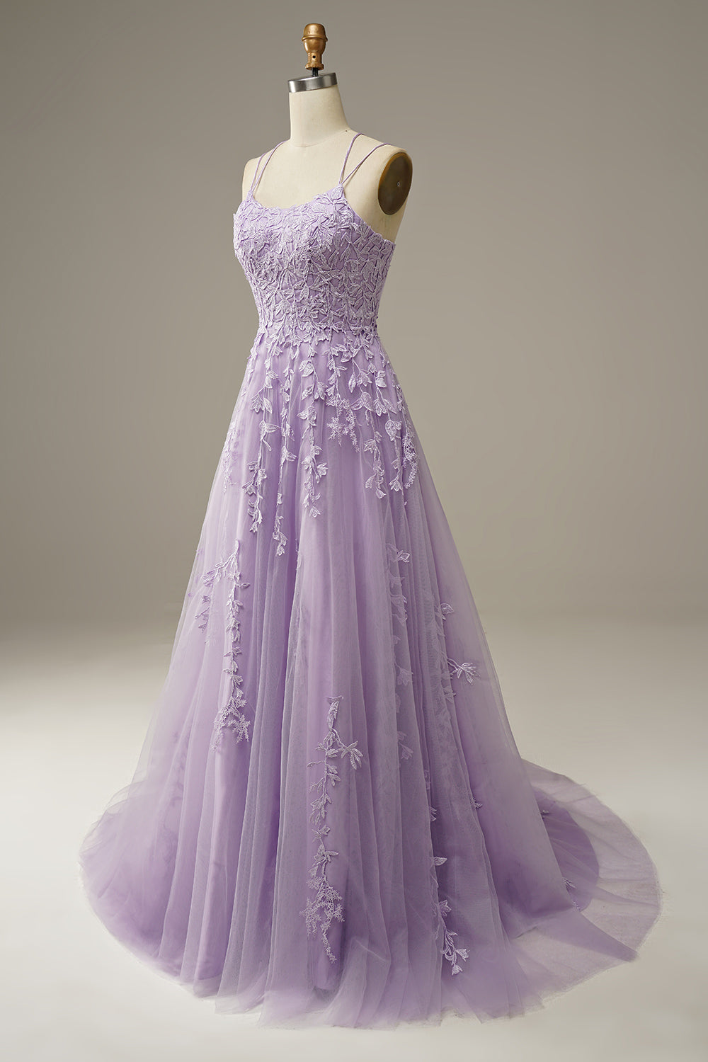 PURPLE A-LINE SPAGHETTI STRAP LONG PROM DRESS