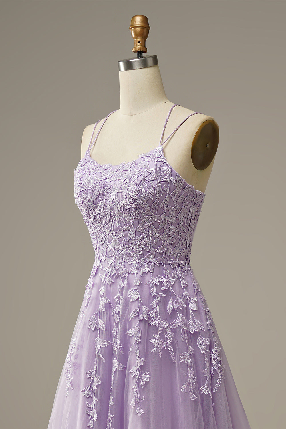 PURPLE A-LINE SPAGHETTI STRAP LONG PROM DRESS