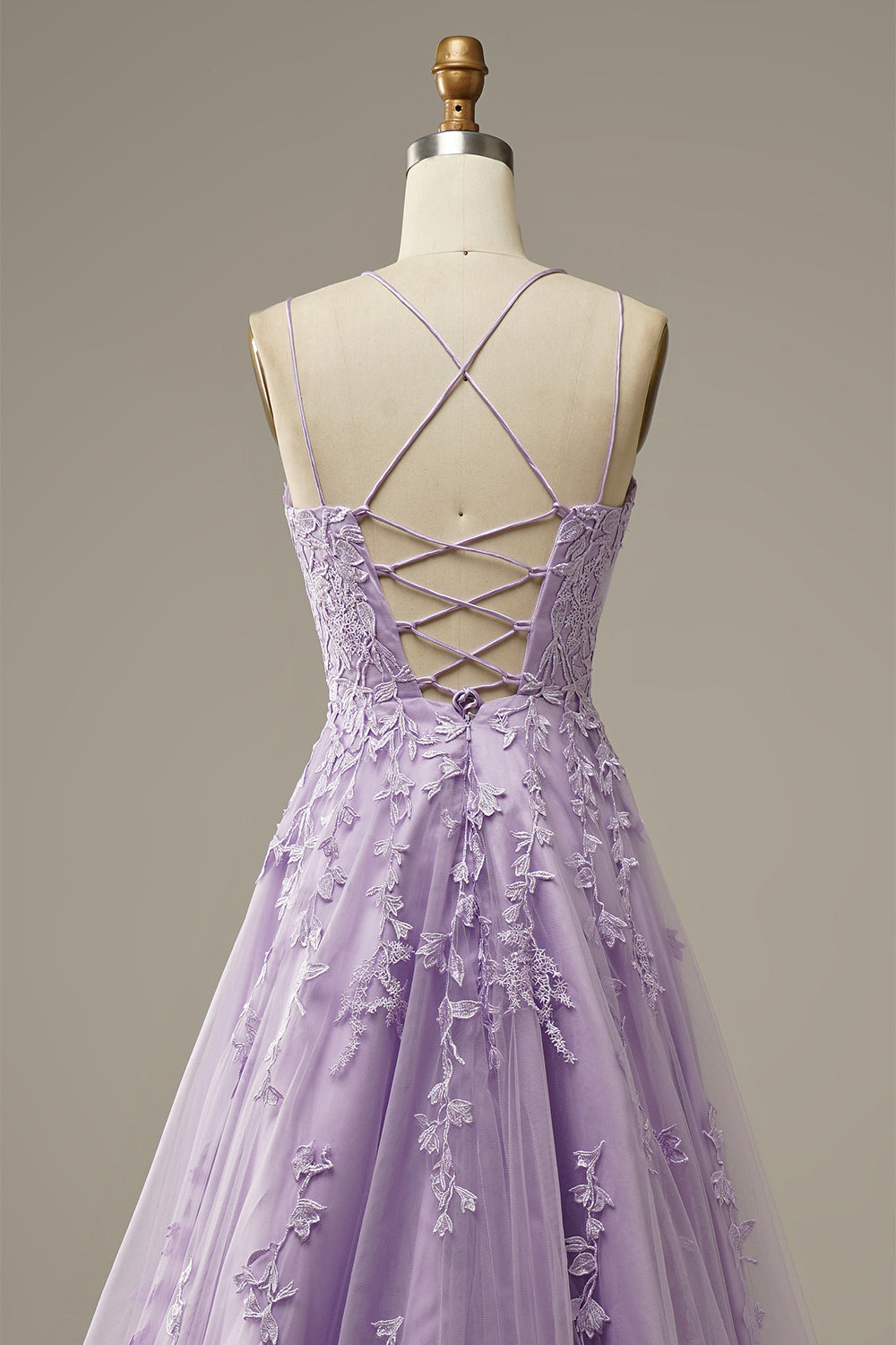 PURPLE A-LINE SPAGHETTI STRAP LONG PROM DRESS