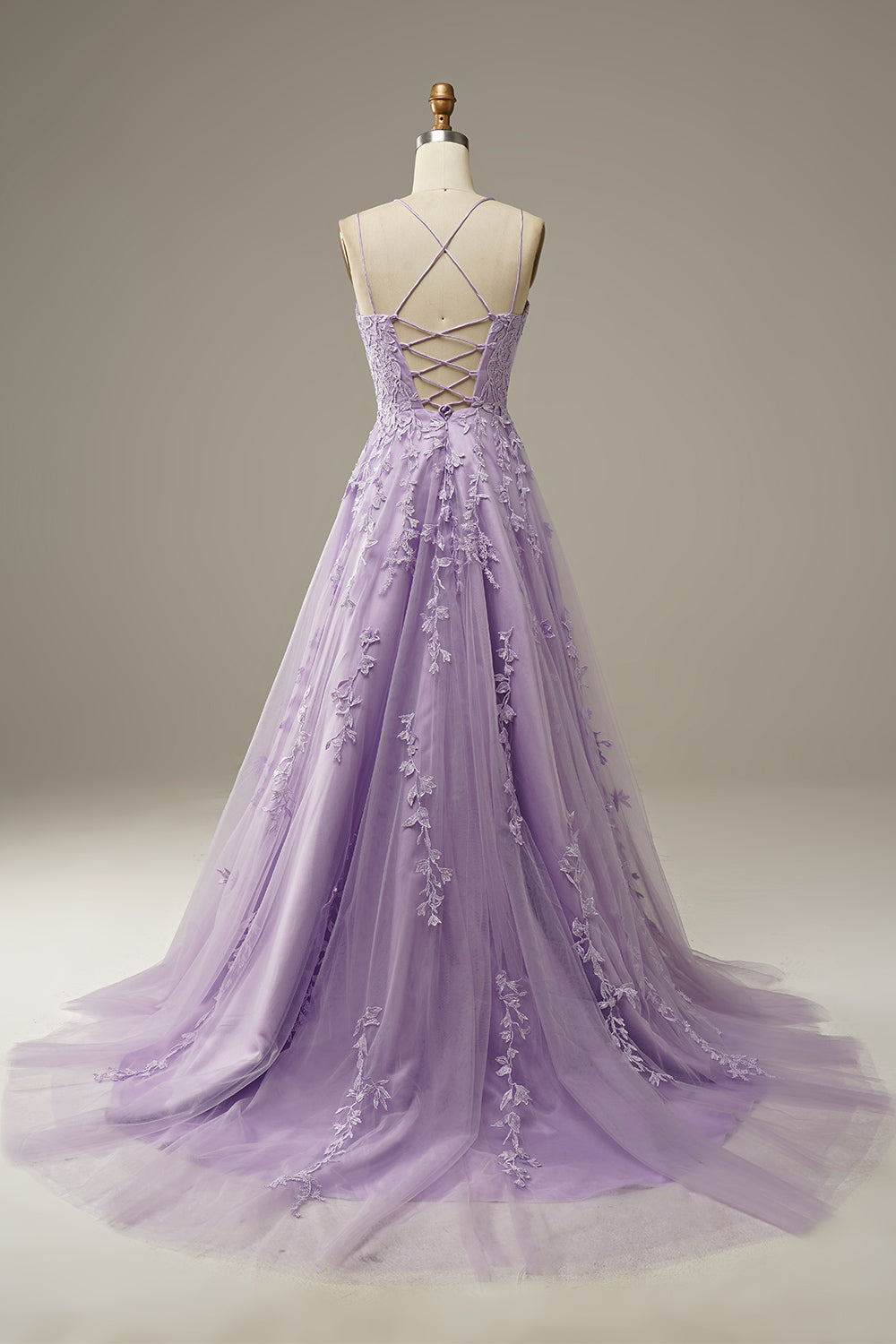 PURPLE A-LINE SPAGHETTI STRAP LONG PROM DRESS