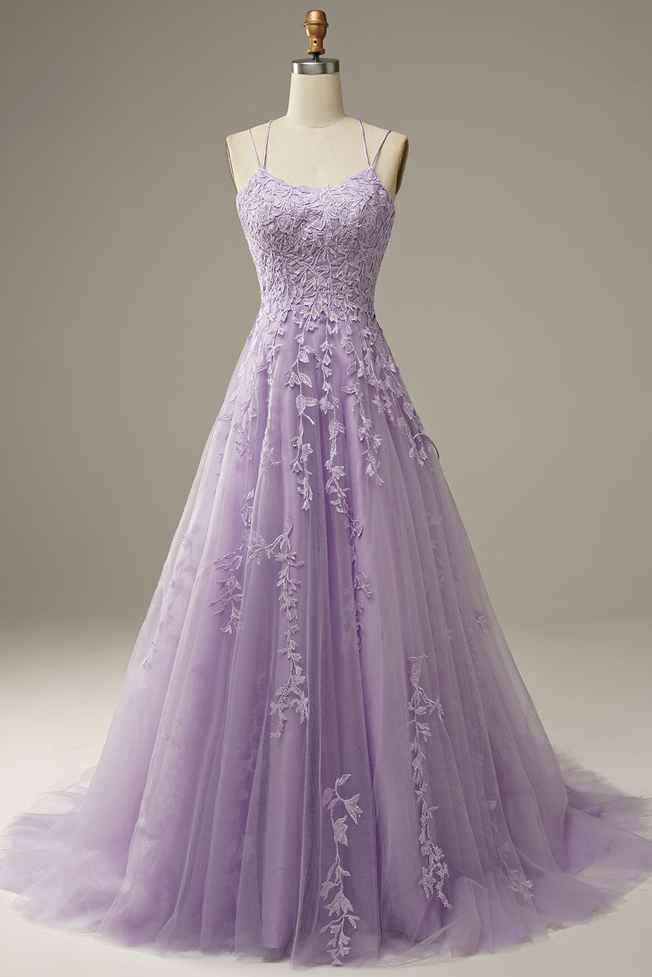 04033012-Purplefirst PURPLE A-LINE SPAGHETTI STRAP LONG PROM DRESS