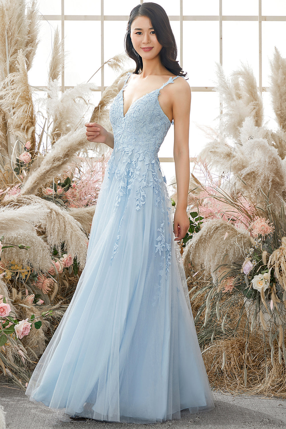 PURPLE A-LINE SPAGHETTI STRAP LONG PROM DRESS