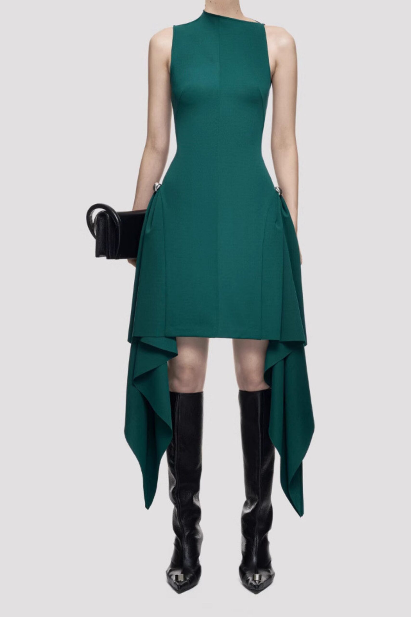 AMATO SLEEVELESS FRINGE MINI DRESS IN GREEN