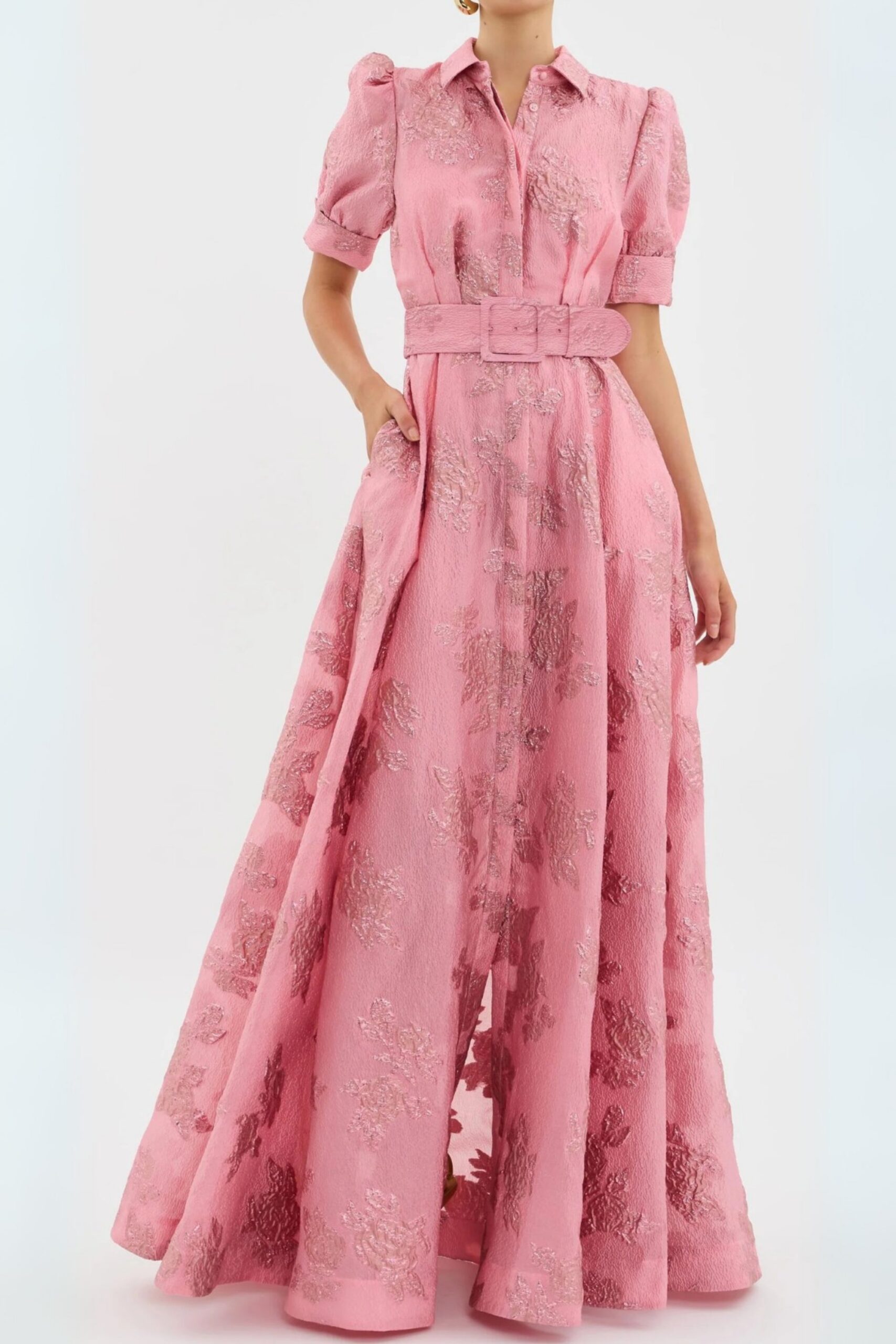 ANNETTE FLORAL EMBELLISHED BUTTON GOWN IN PINK