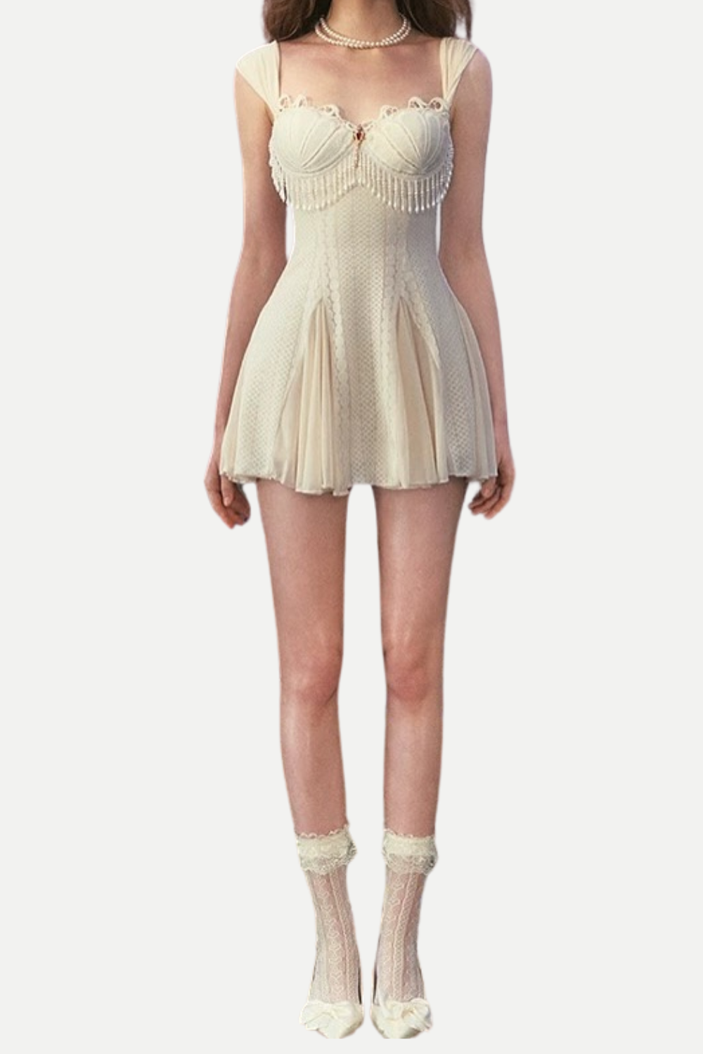 ATALANTA EMBELLISHED FLARED MINI DRESS IN CREAM-WHITE