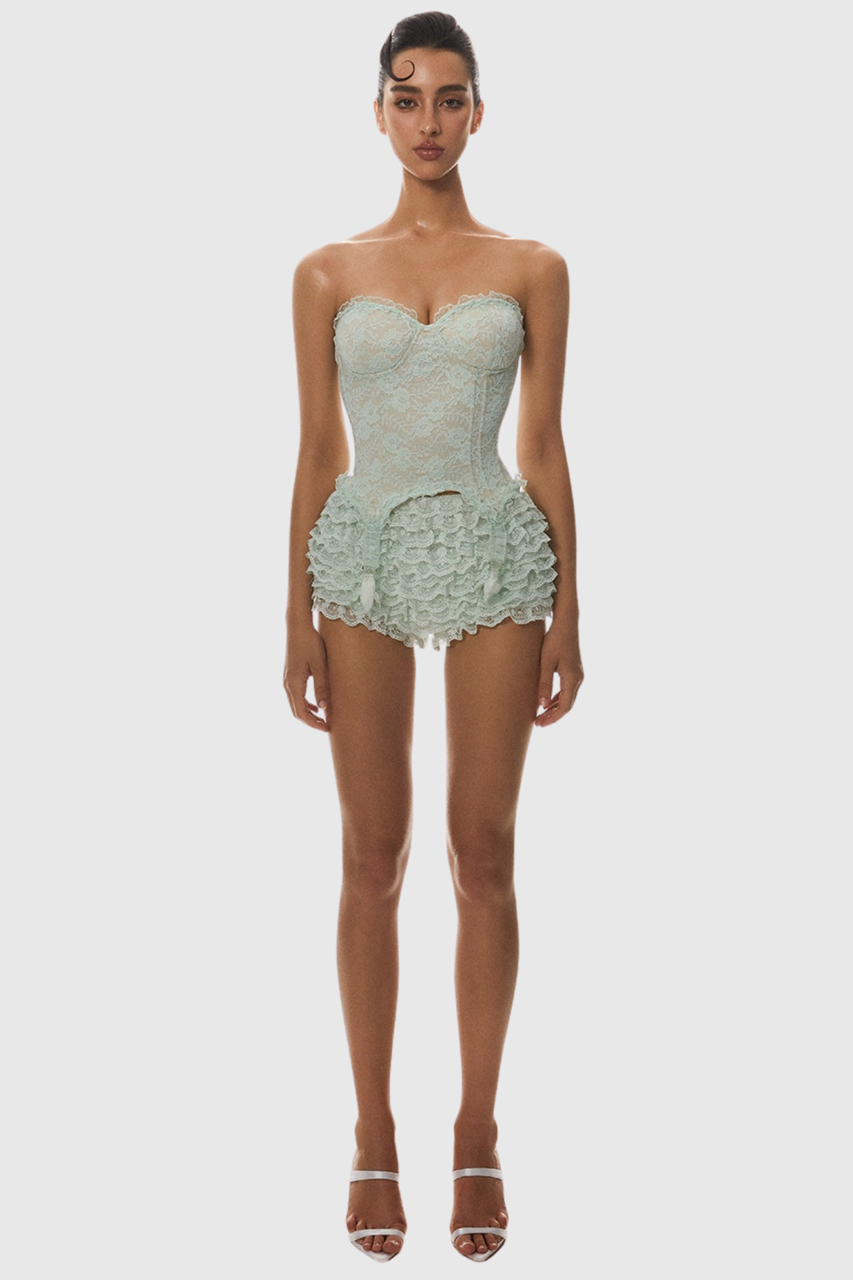 ATICI LACE STRAPLESS CORSET - GREEN