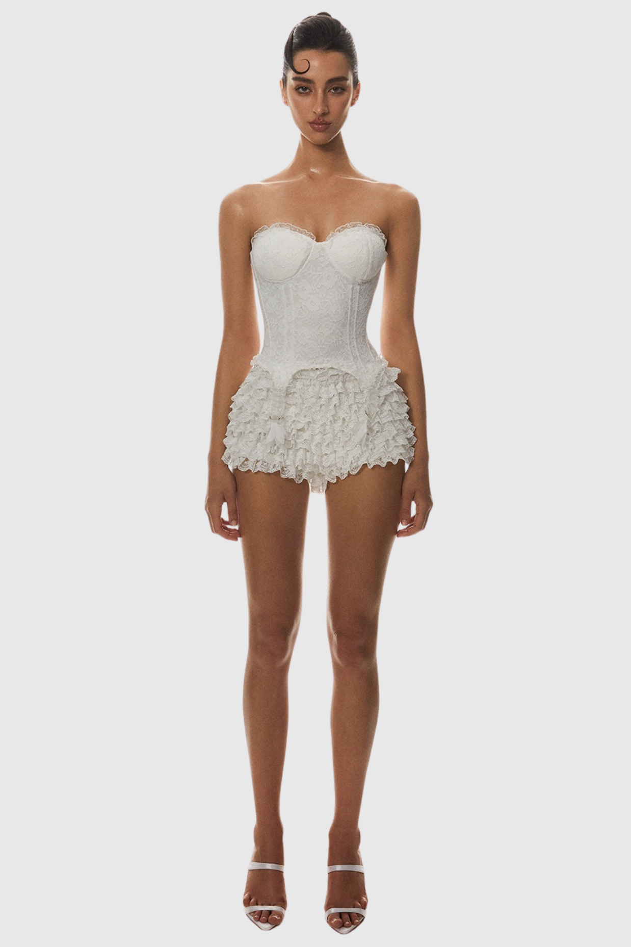 ATICI LACE STRAPLESS CORSET - WHITE