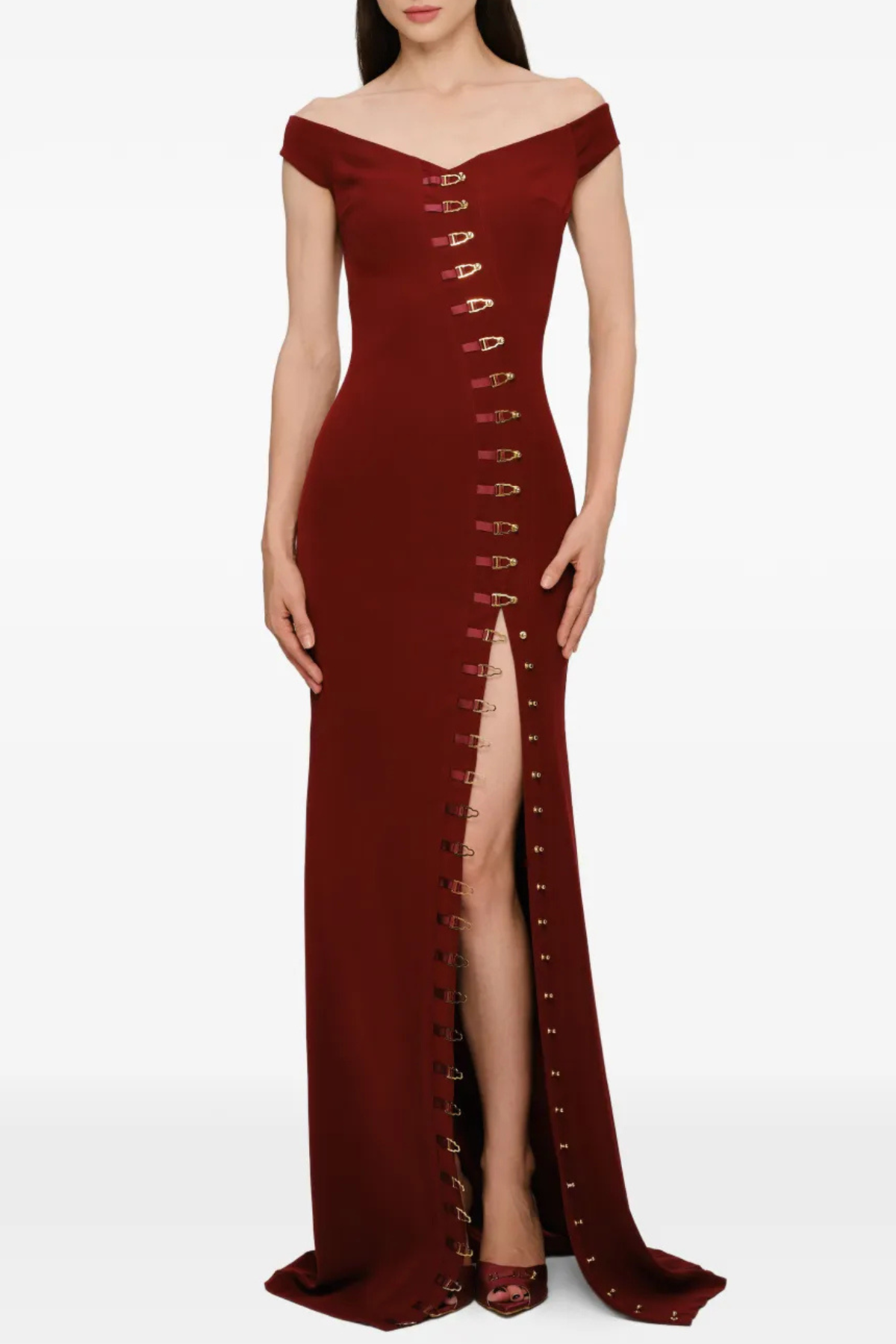 AXELA OFF SHOULDER SPLIT MAXI DRESS - RED