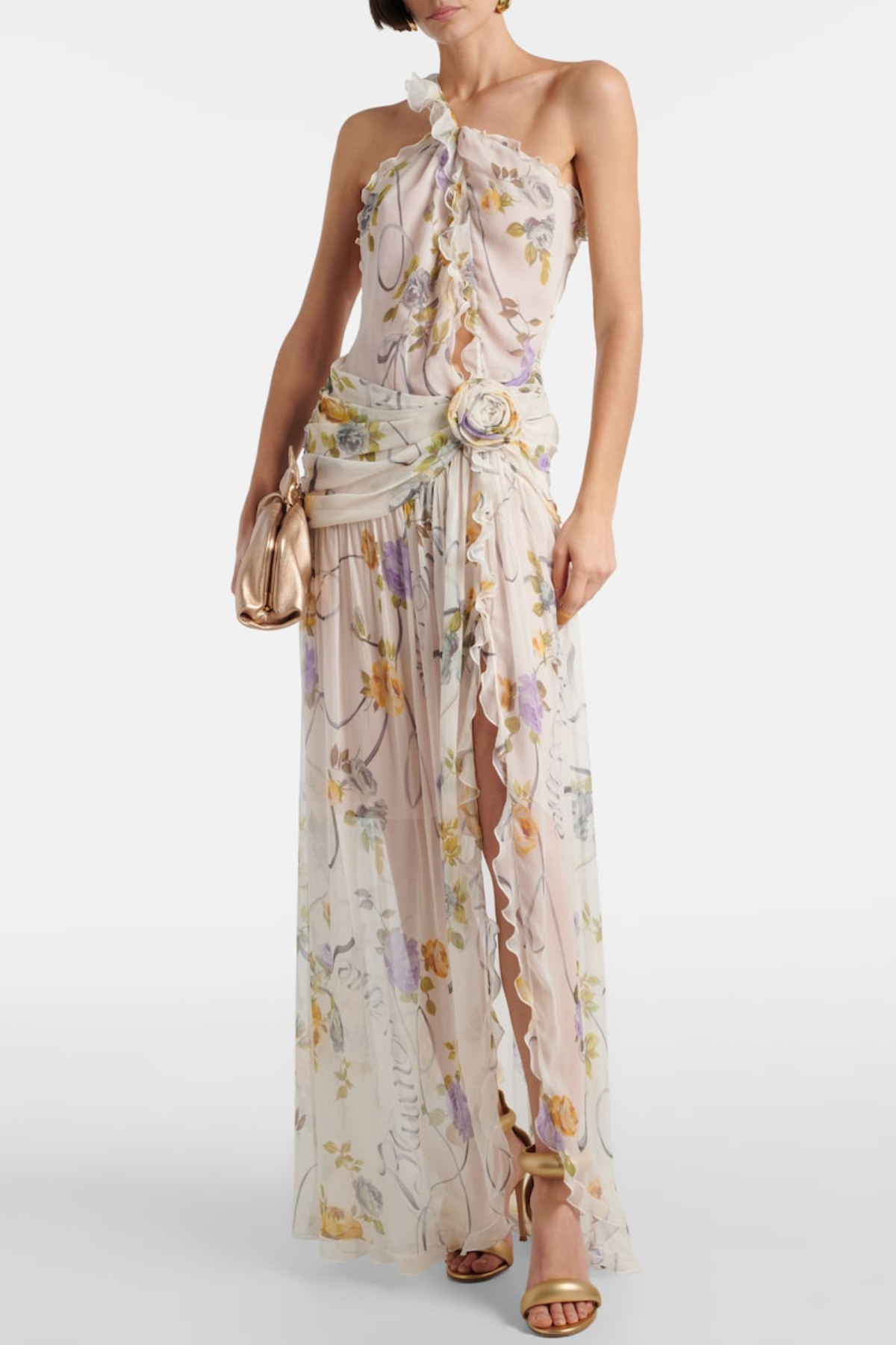 AZRIEL FLORAL PRINT ONE SHOULDER MAXI DRESS