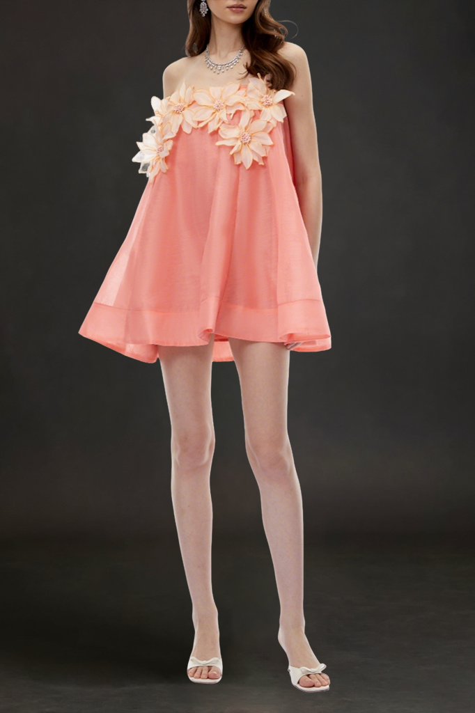 SABRINA OFF-SHOULDER 3D FLORAL PINK MINI DRESS