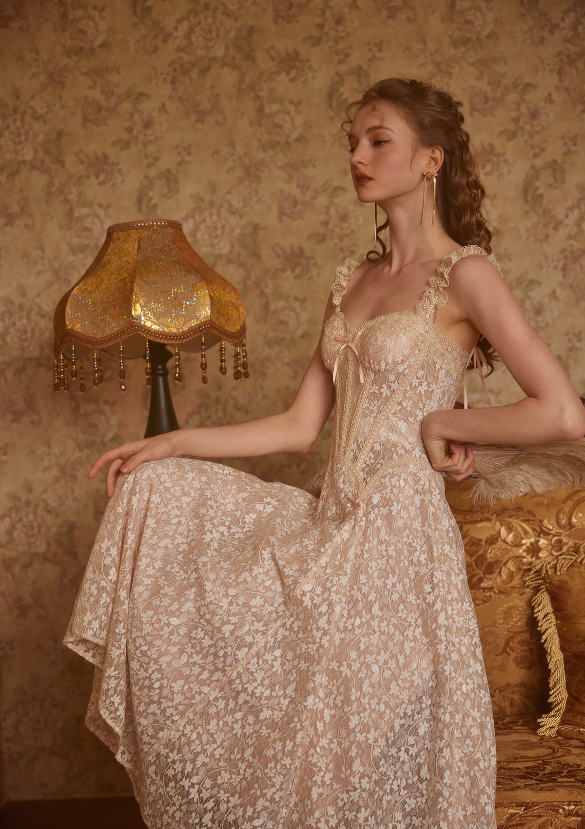 NUDE AURORA LACE FLORAL MIDI DRESS