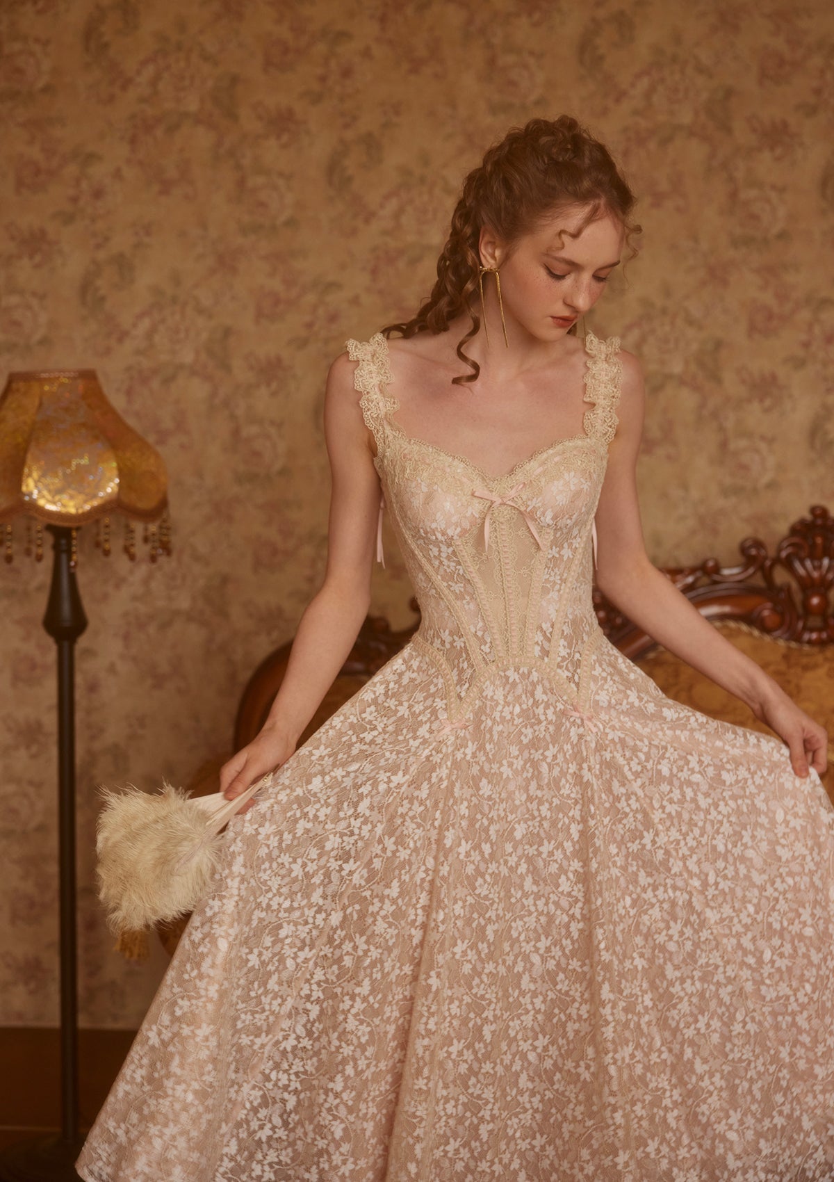 NUDE AURORA LACE FLORAL MIDI DRESS