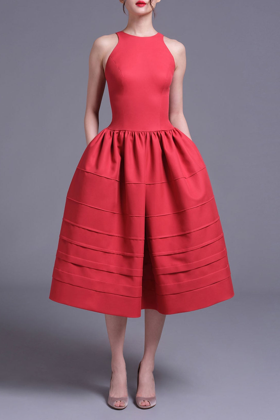 BERRY BELL-SHAPED MINI DRESS IN RED