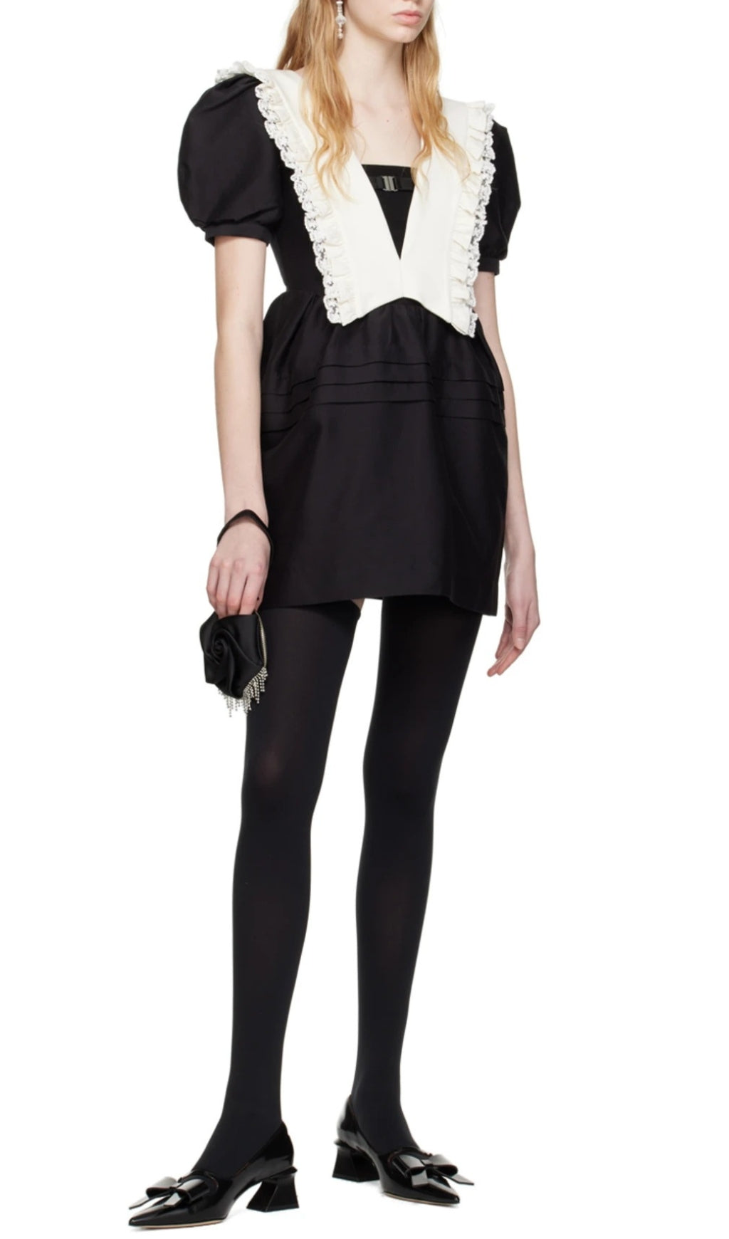 BLACK V NECK MINI DRESS