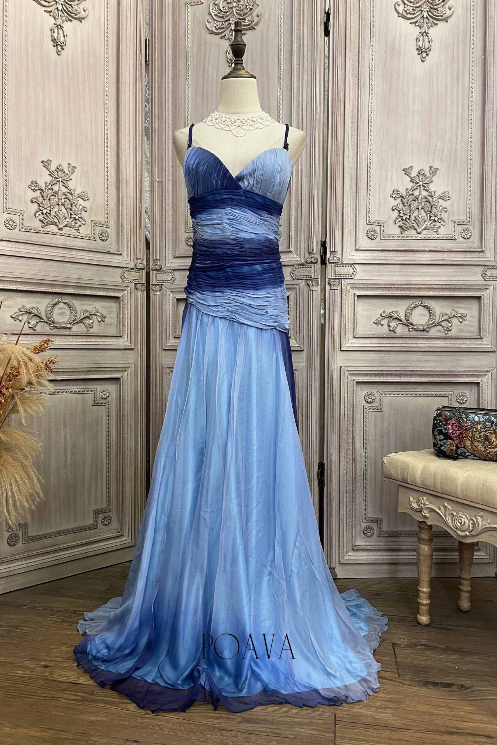 BLUE SILK MAXI DRESS
