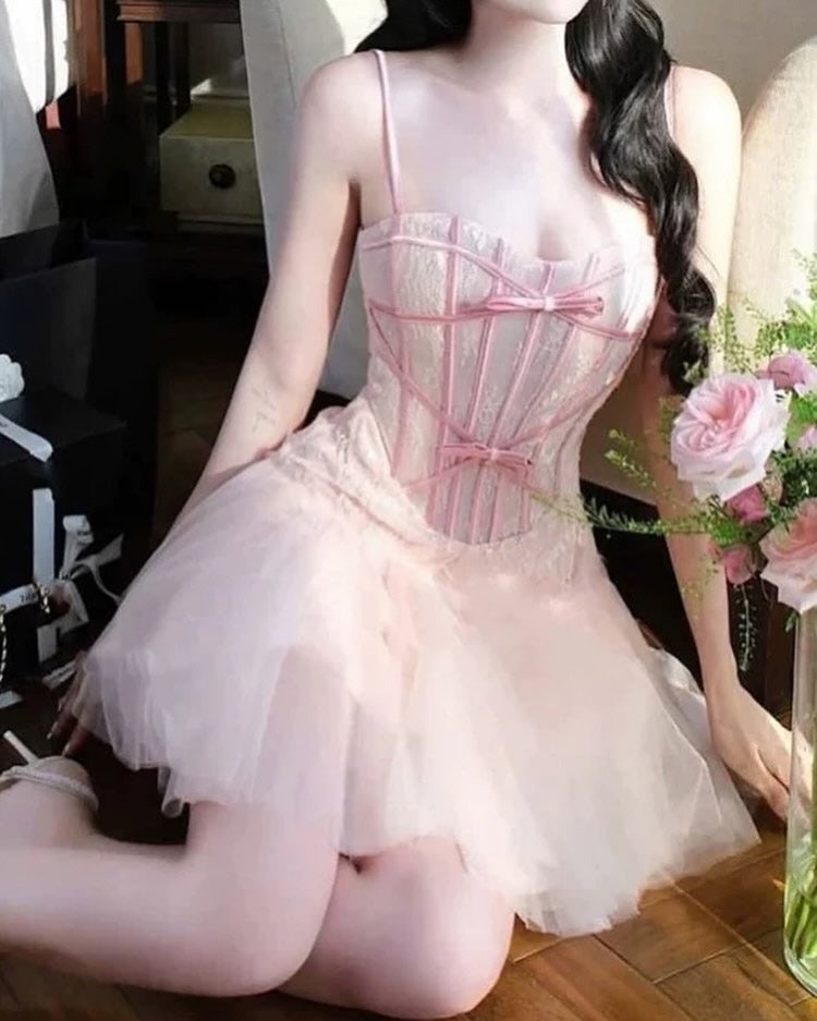 BOW TULLE CORSET MINI DRESS