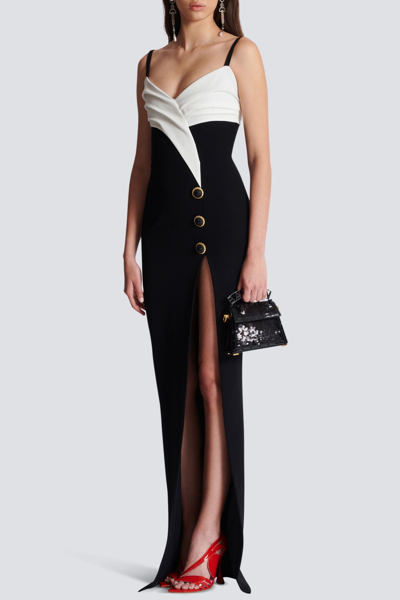 BRUNA TWO-TONE SPLIT MAXI BANDAGE DRESS