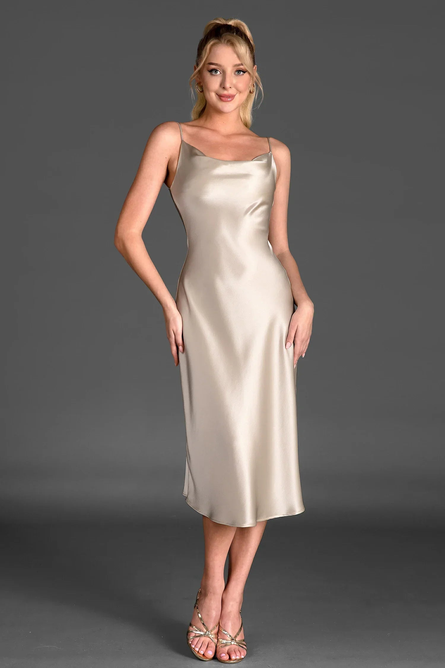 CALELLI STRAP TRIACETATE SATIN DRESS