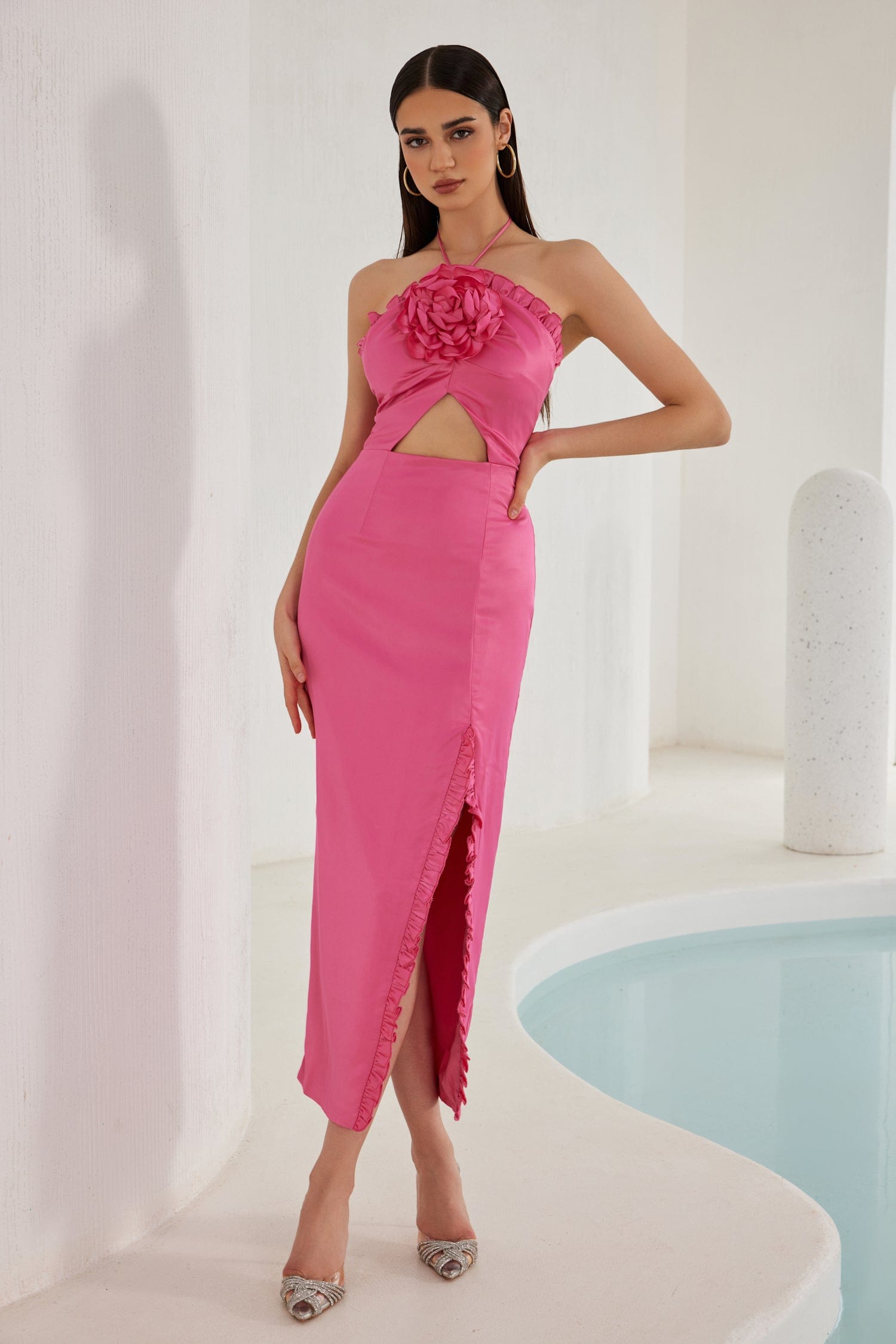 CALLIE PEONY RUFFLES DRESS - PINK