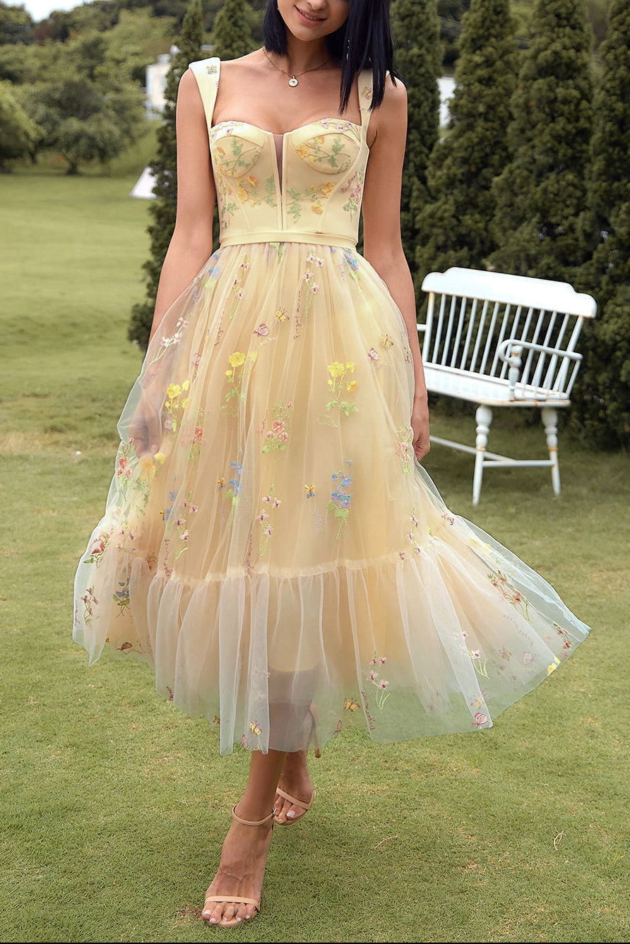 CHAMPAGNE LONG PROM DRESS WITH EMBROIDERY