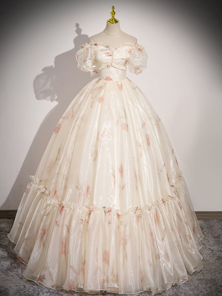 CHAMPAGNE NECK TULLE PROM DRESS