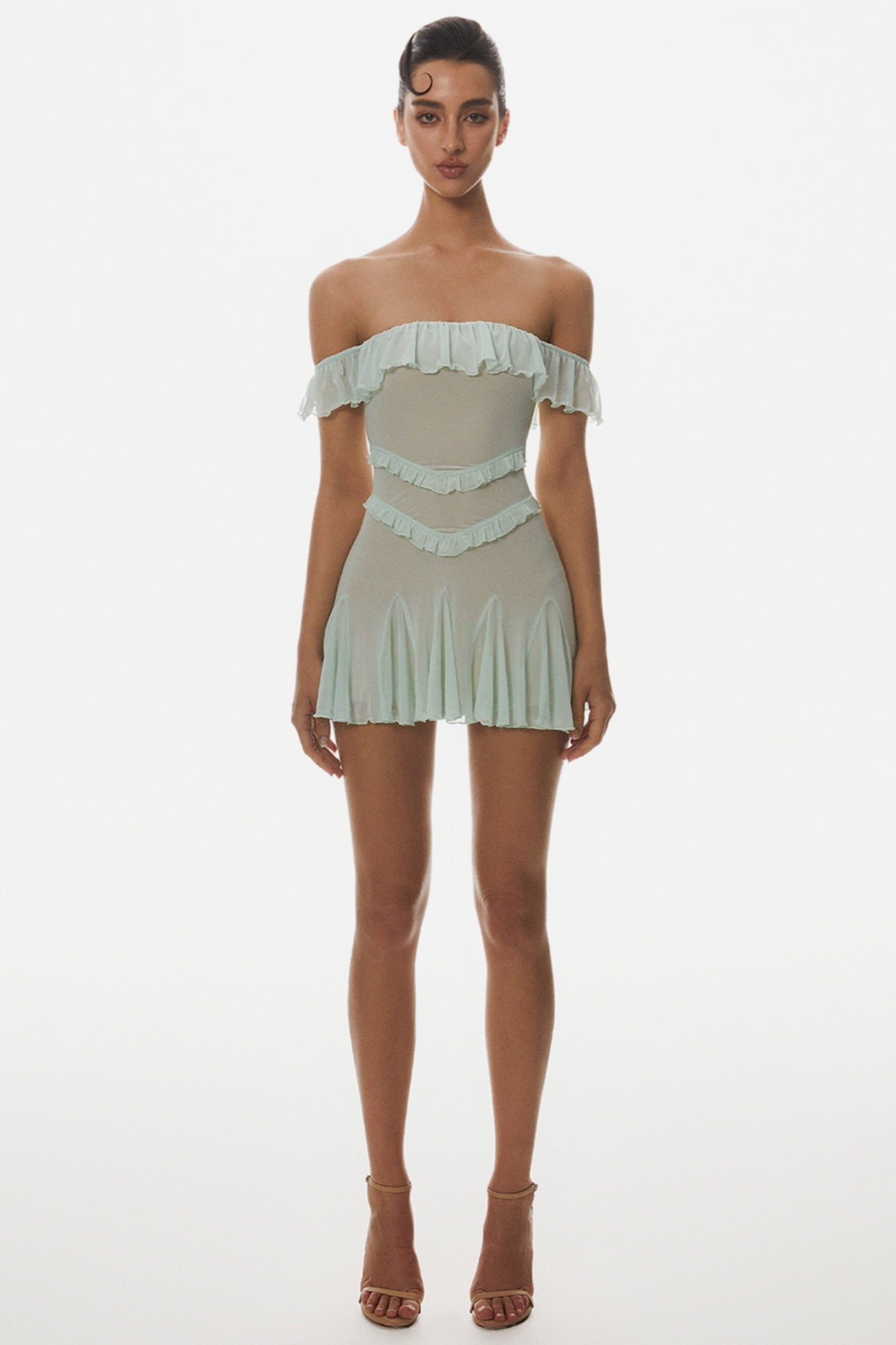 CHARELLE OFF SHOULDER RUFFLE MINI DRESS