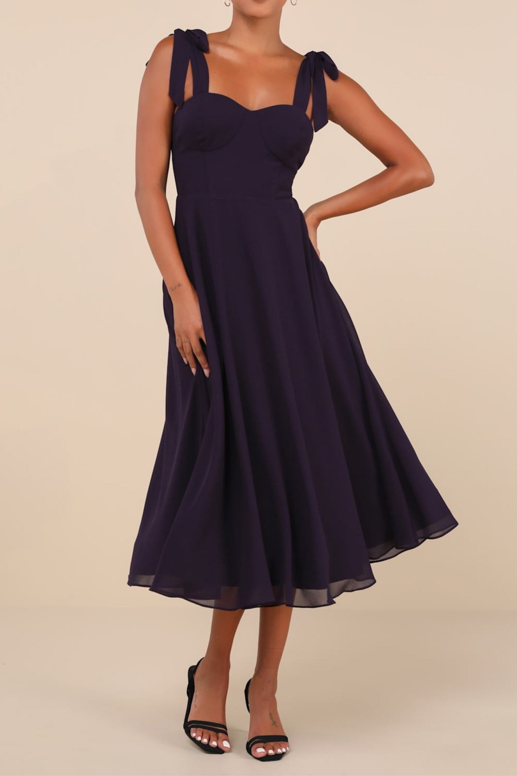 CHARISMA PURPLE BLUE TIE-STRAP A-LINE MIDI DRESS