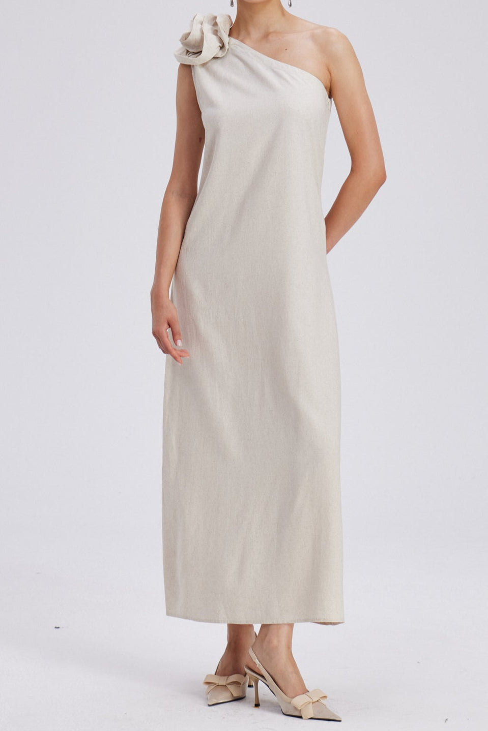 CHARLOTTA FLOWER ONE SHOULDER MAXI DRESS