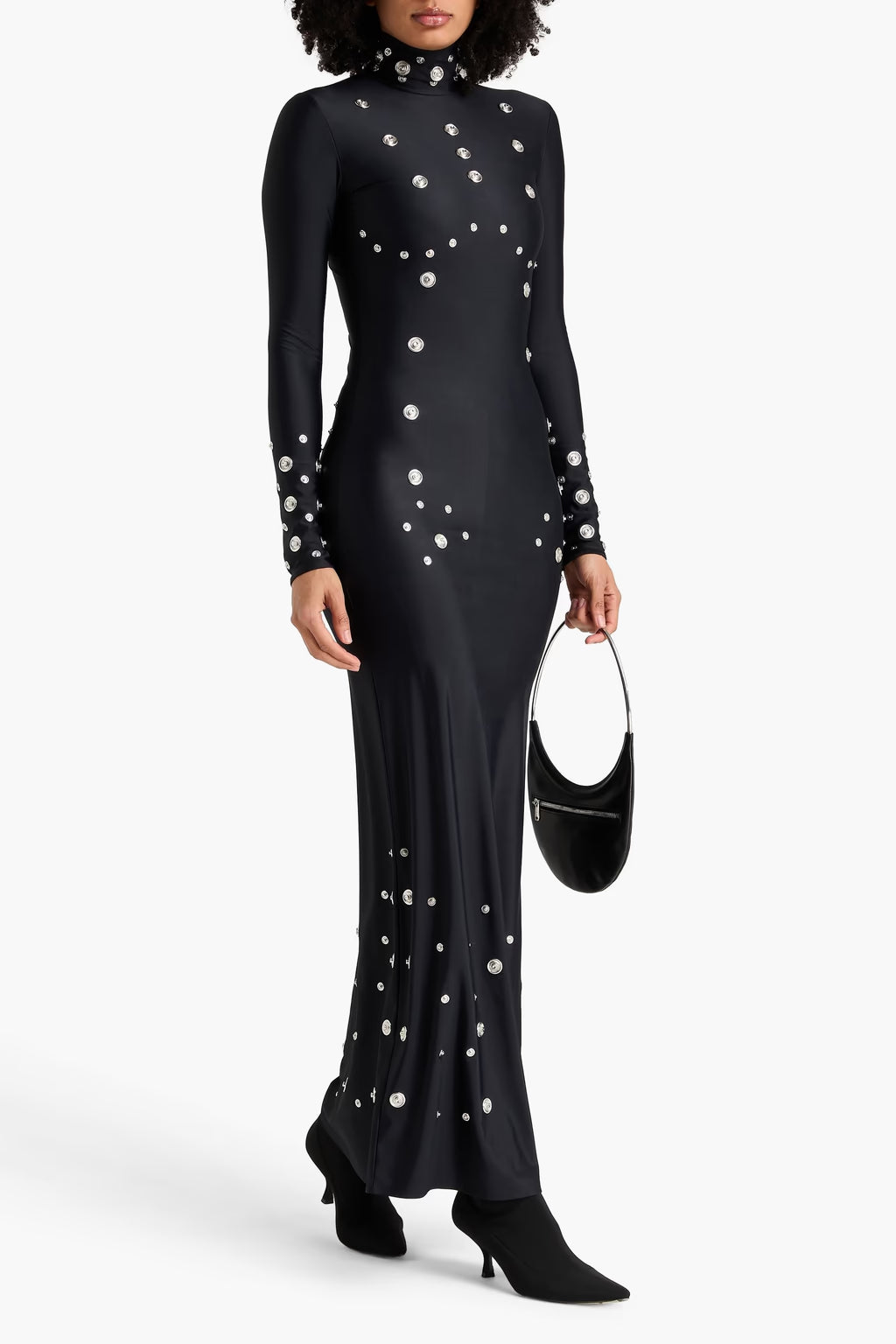 CLARA EMBELLISHED STRETCH-JERSEY MAXI DRESS IN BLACK