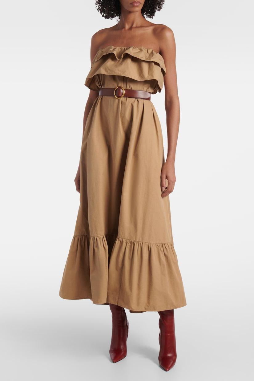 CLARRISA RUFFLED STRAPLESS MAXI DRESS