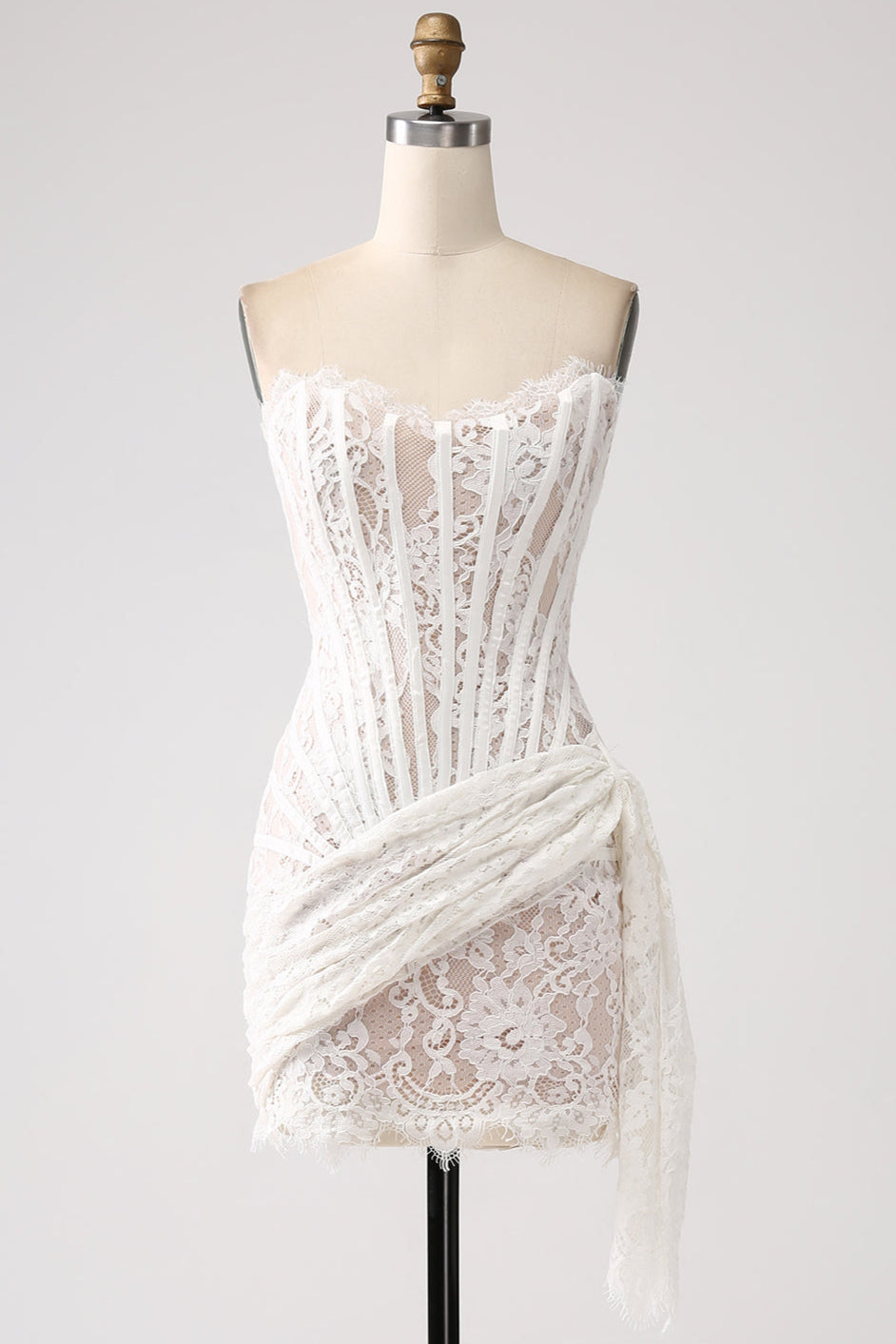 CLASSY LACE WHITE SHORT GRADUATION DRESS WITH LACE-UP BACK