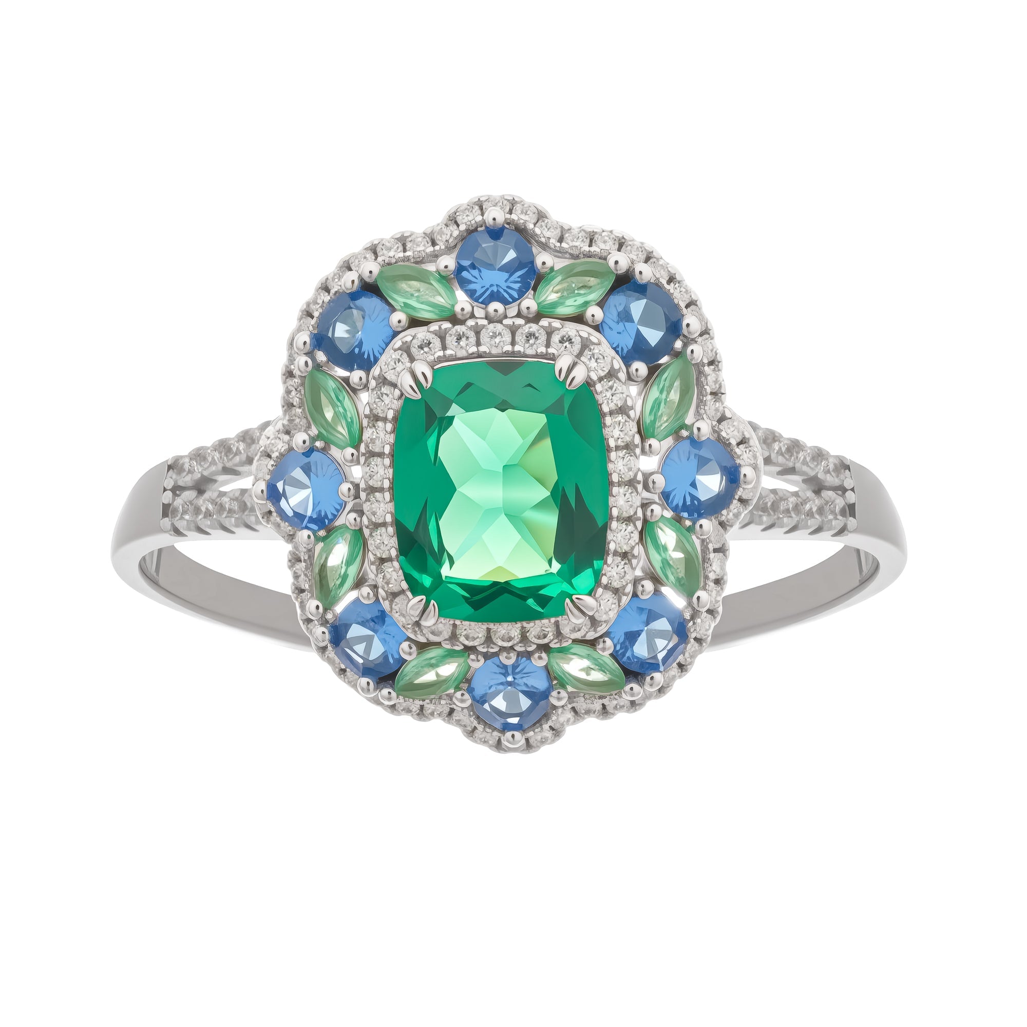 CLÉMENCE GREEN EMERALD CUT GEMSTONE STERLING SILVER RING
