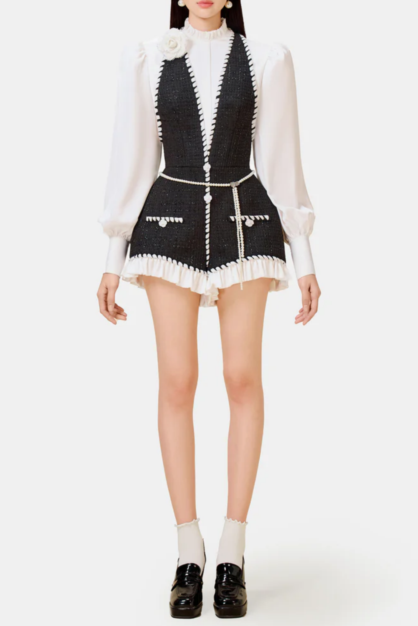 COLVER HALTER TWEED SHIRT ROMPER