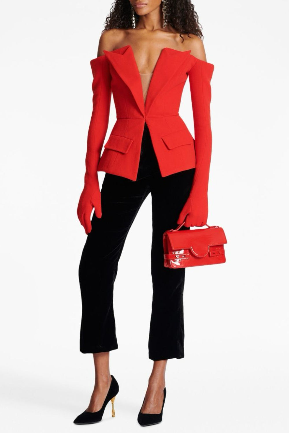 CORETTA OFF SHOULDER V-NECK BLAZER
