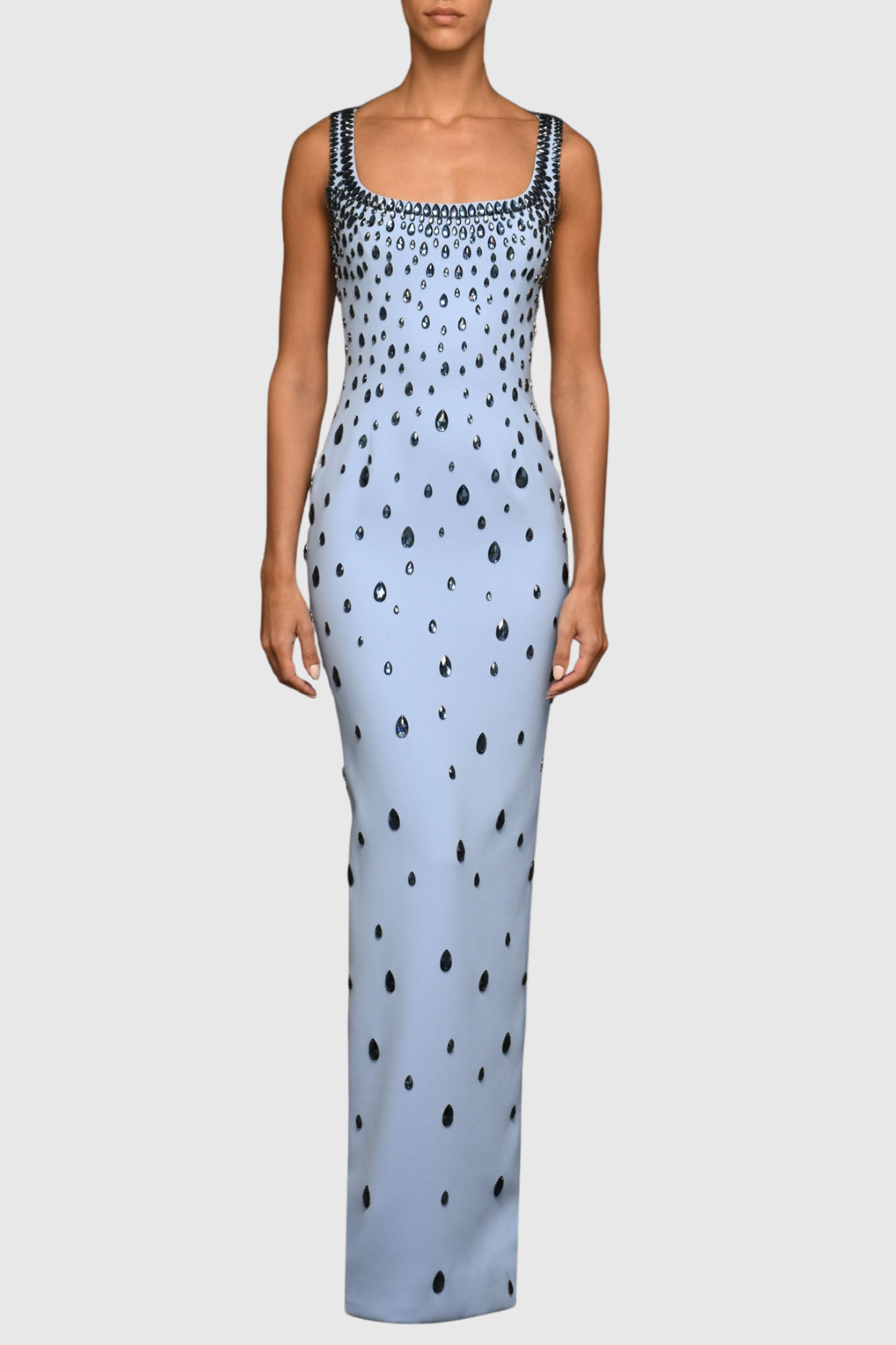 CREPE RAINDROPS EMBROIDERY MAXI DRESS IN BLUE