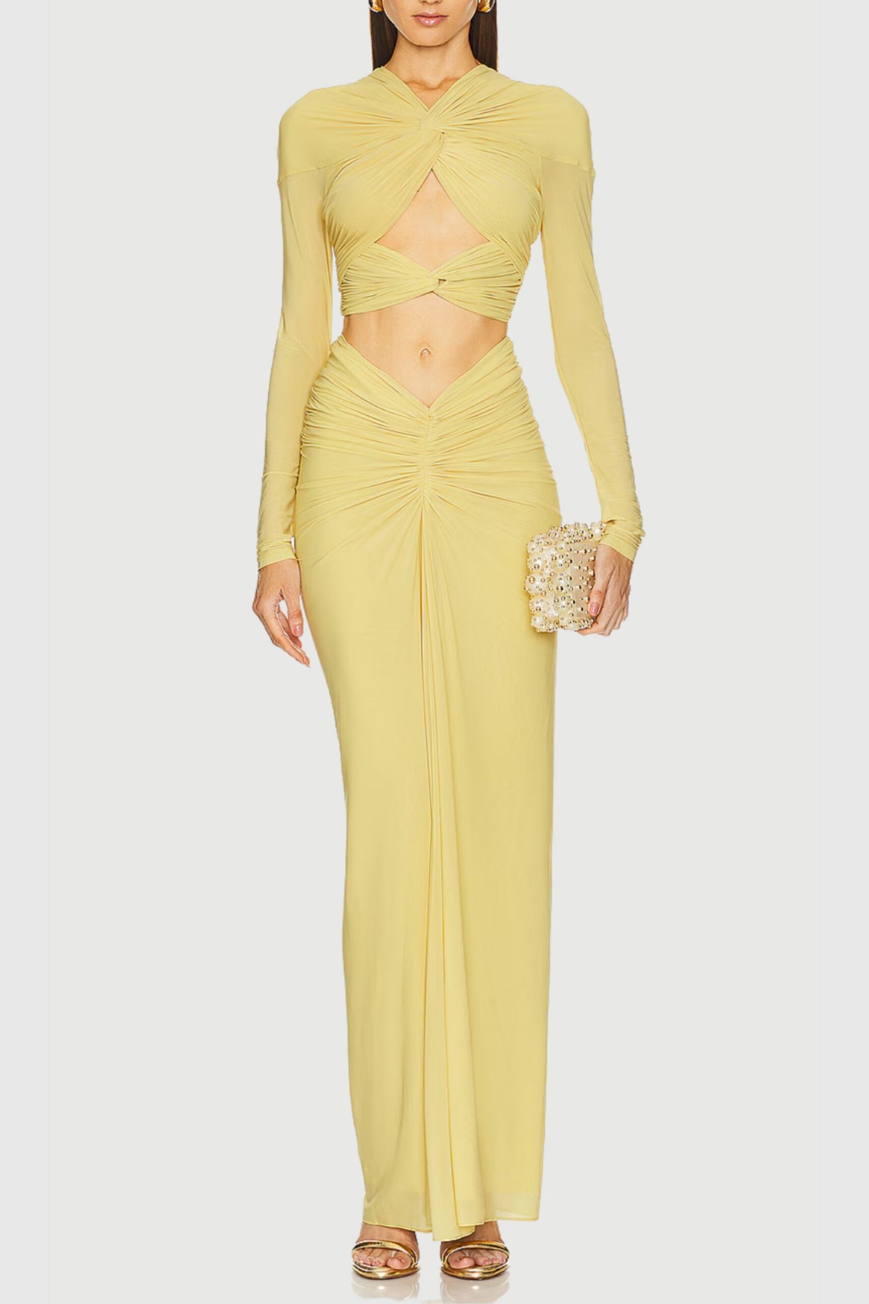 CUT OUT BODYCON BANDAGE MAXI DRESS IN YELLOW