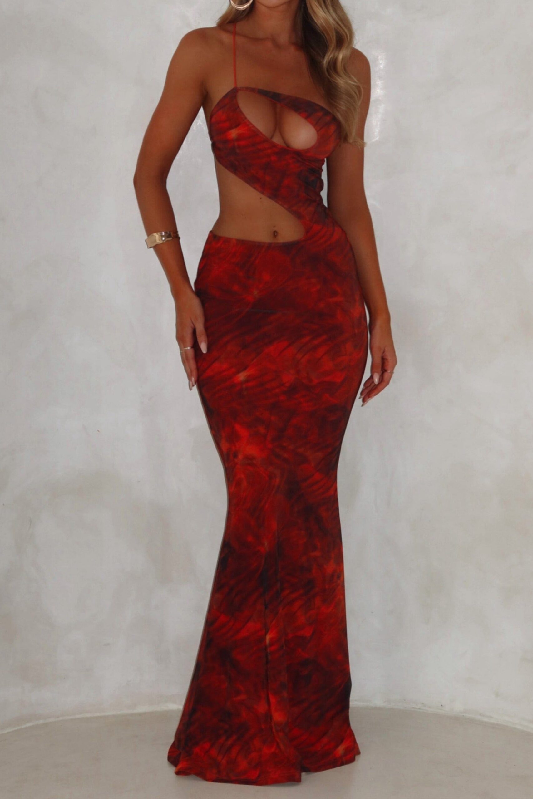 CUT OUT PRINTED MAXI DRESS ORANGE