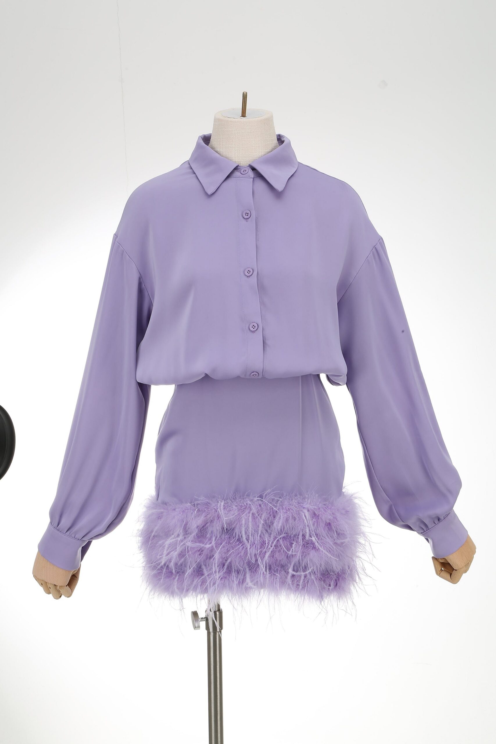 FEATHER SLEEVE SHIRT DRESS FOR WEDDING GUEST