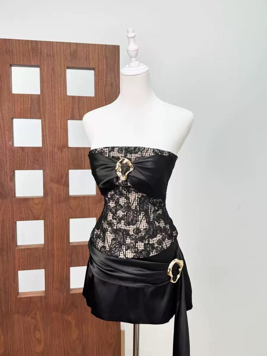 STRAPLESS BLACK MINI COCKTAIL DRESS