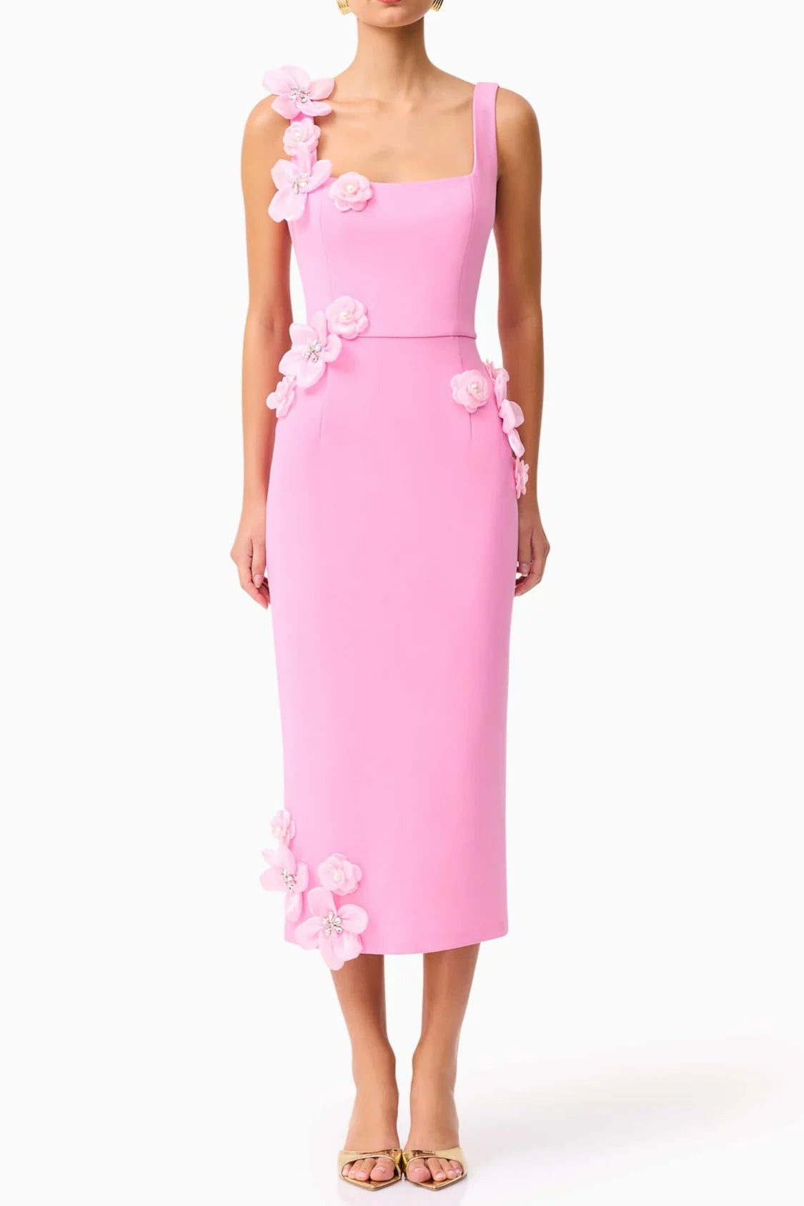 045faaf8-eeb6-4a35-b22b-cd0474216eb2 SABRINA 3D FLOWER MIDI DRESS PINK