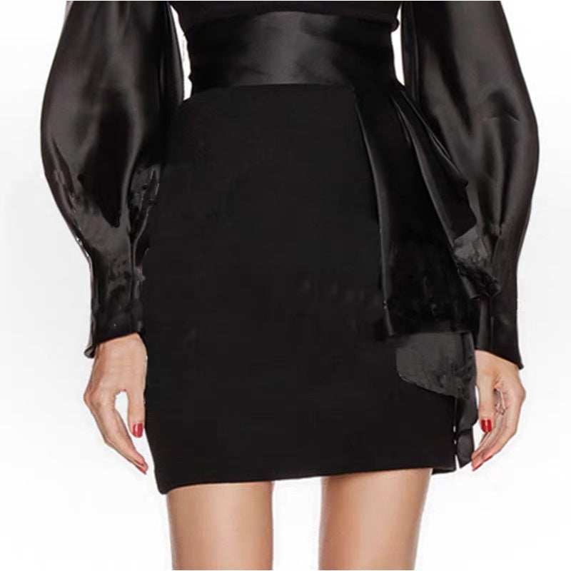WOOL CREPE SILK SATIN MINI DRESS, COCKTAIL PARTY