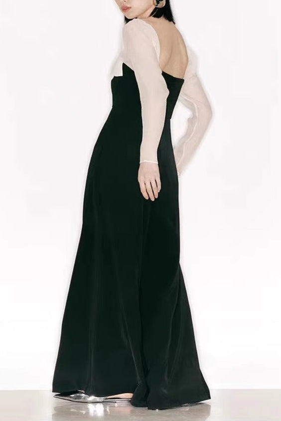 JENNY TULLE SLEEVE SQUARE NECK MAXI DRESS BLACK