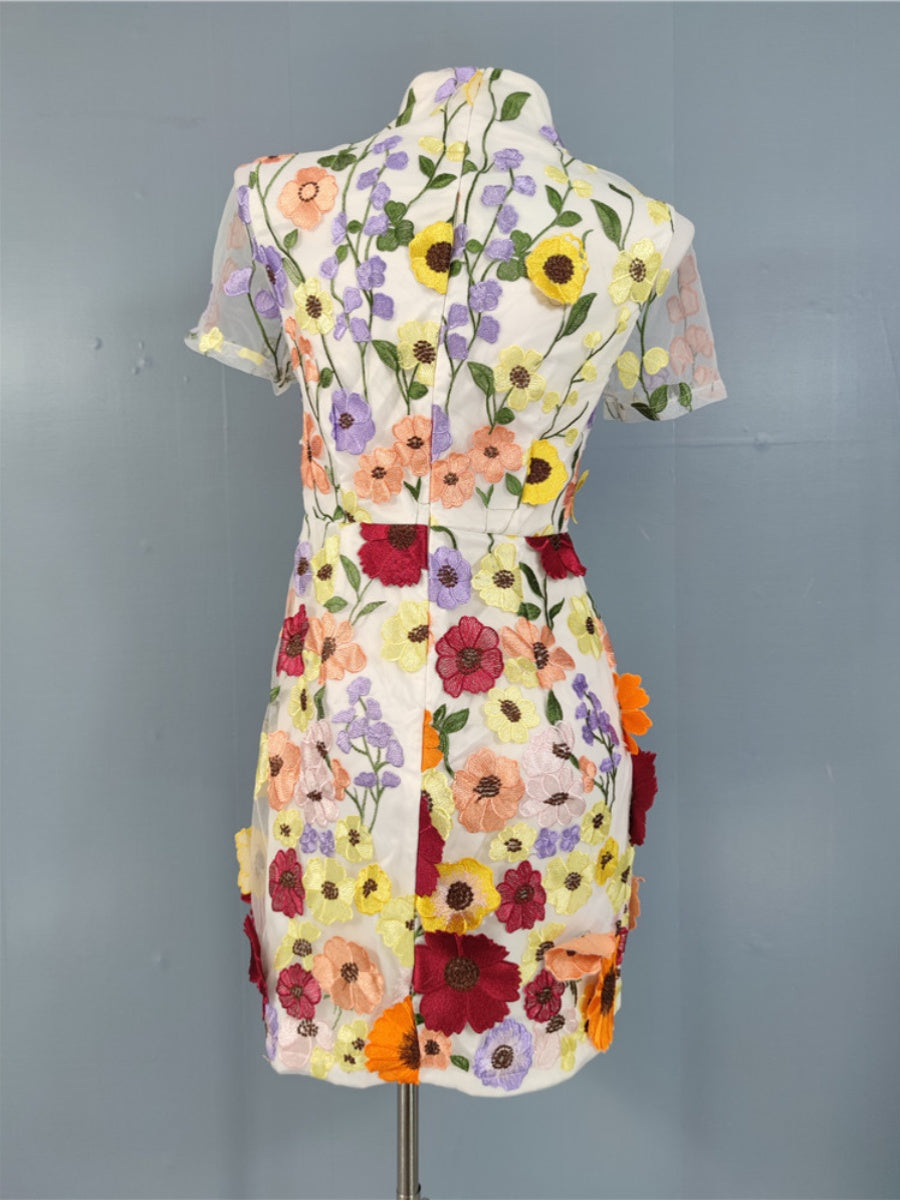 FLORAL PRINT MINI DRESS, SHORT SLEEVE, SUMMER PARTY