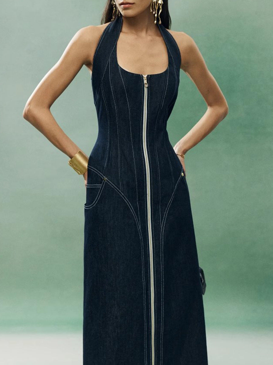 DENIM PATCHWORK MAXI DRESS, CASUAL