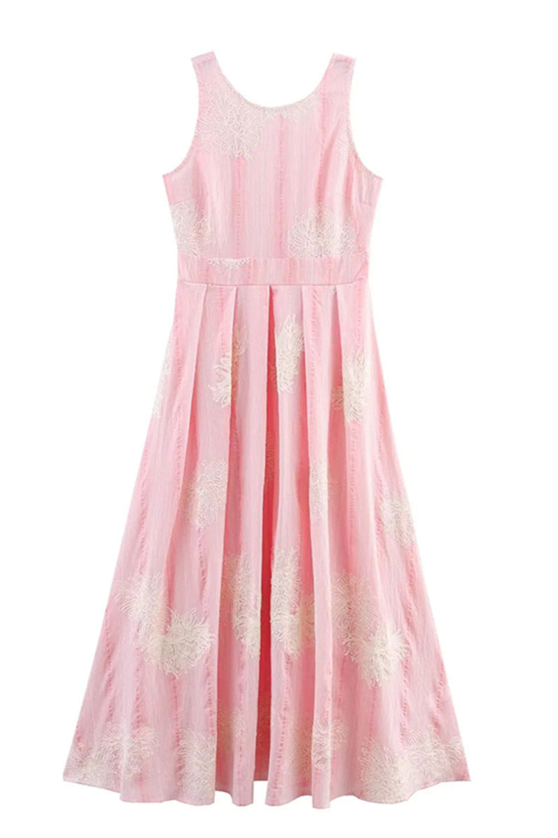 PINK CROCHET SLEEVELESS BACKLESS MAXI DRESS
