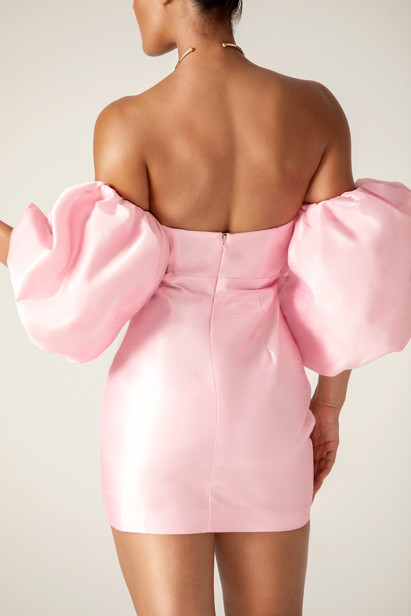 KAYLA DUPIONI PUFF SLEEVE MINI DRESS FOR EVENTS