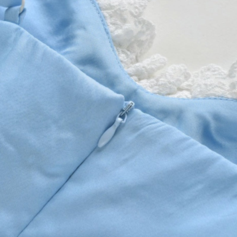 BLUE LACE SLIP MINI DRESS FOR PARTY