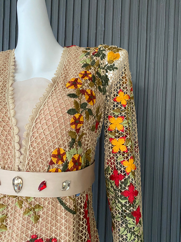 FLORAL EMBROIDERY MINI DRESS, A-LINE, GARDEN PARTY