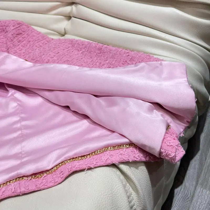 PINK BOW TWEED LOOSE BLAZER FOR WEDDING